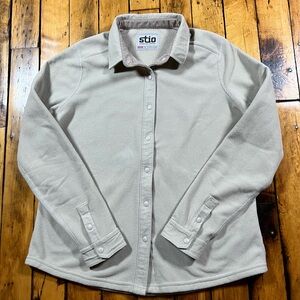 Stio Women’s XL Thermopop Shacket Fleece Lined Snap Front Shirt Top Jacket Beige